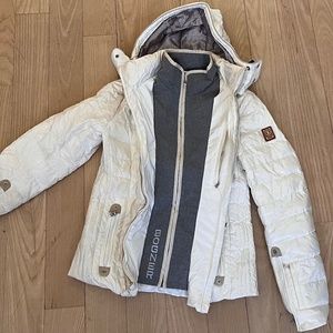 Bogner 100% Goose Down Ski Jacket - Size US 4-6, White exterior with grey intern